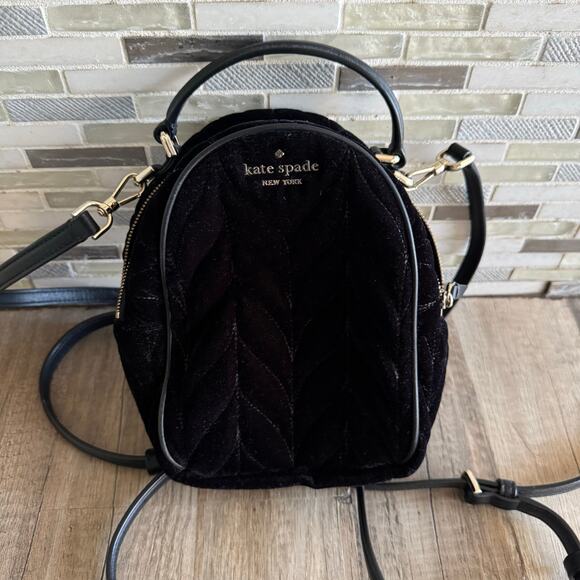 Kate Spade Briar Lane Black Quilted Velvet Mini Convertible Backpack. main image 6